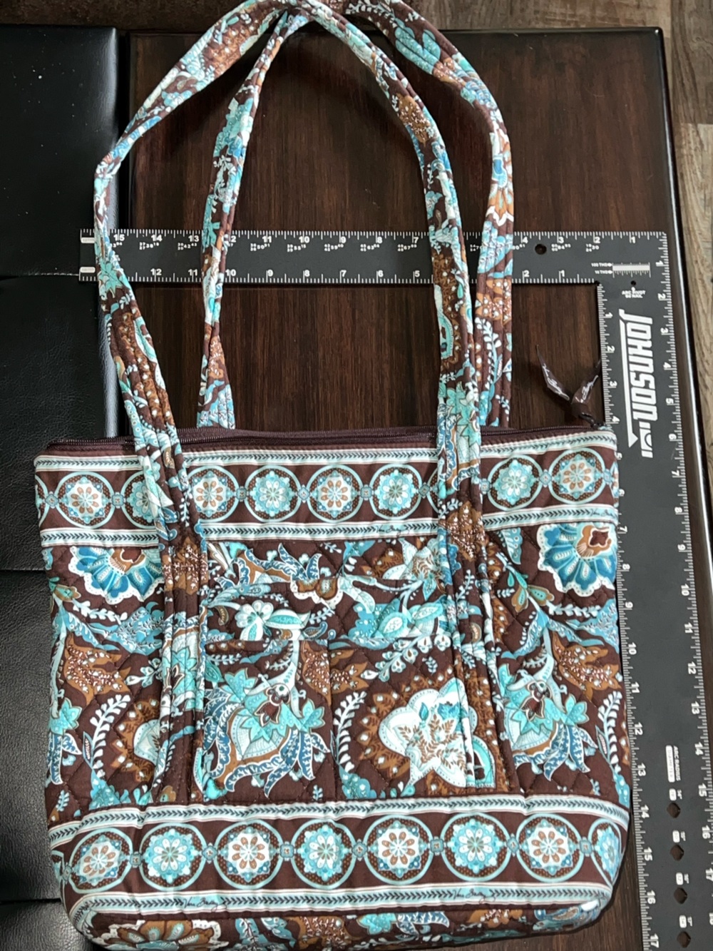 Vera Bradley Quilted Tote Bag Brown Turquoise Paisley Floral Retired Pattern